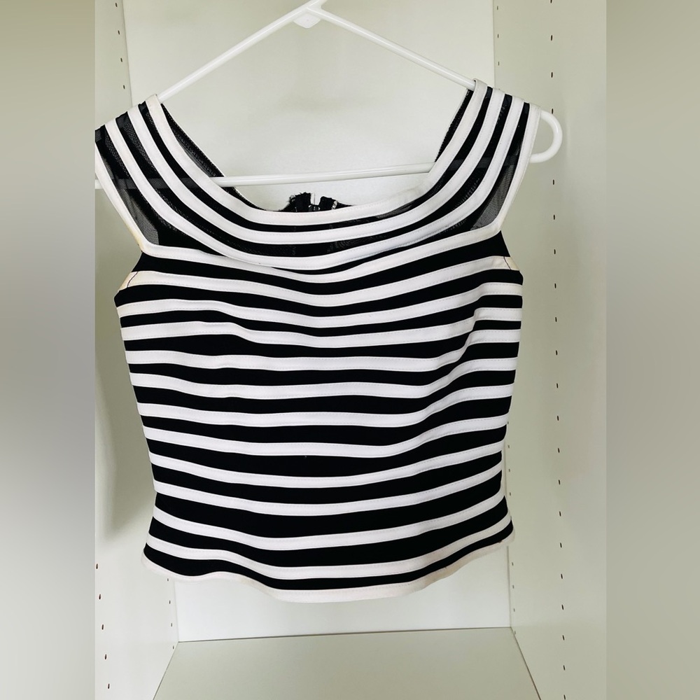 Elegant Black and White Striped Crop Top